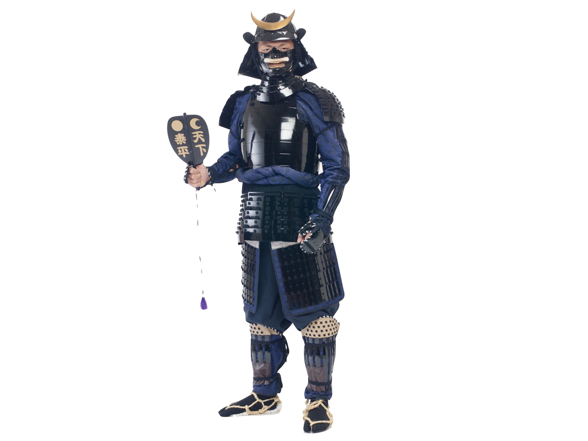 軍配付・戦国武将鎧兜甲冑(紺糸威 黒桶側)